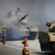 Soldiers in tanks are paraded across Kim Il Sung Square during a military parade on April 15, 2017, in Pyongyang, North Korea, to celebrate the 105th birth anniversary of Kim Il Sung, the country’s late founder and grandfather of current ruler Kim Jong Un. (Wong Maye-E/AP Images)